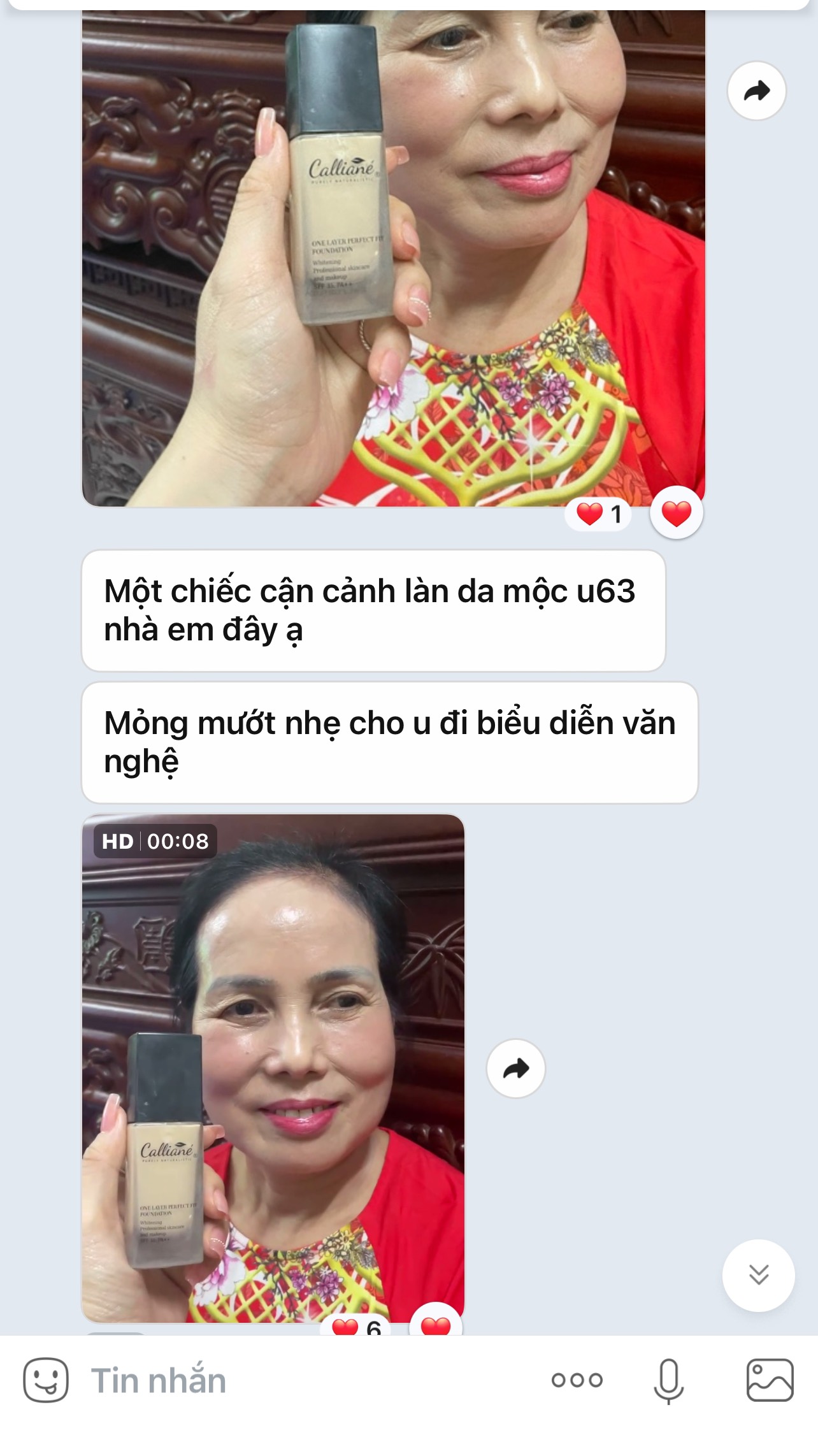 Review Bác gái u63 dùng kem nền Calliané